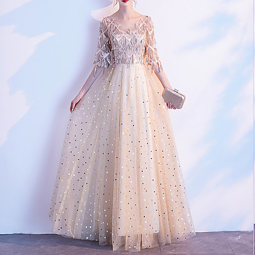 A-Line Hot Glittering Prom Formal Evening Dress V Neck Half Sleeve Floor Length Tulle Sequined with Sequin Tassel 2021
A-Line Hot Glittering Prom Formal Evening Dress V Neck Half Sleeve Floor Length Tulle Sequined with Sequin Tassel 2021