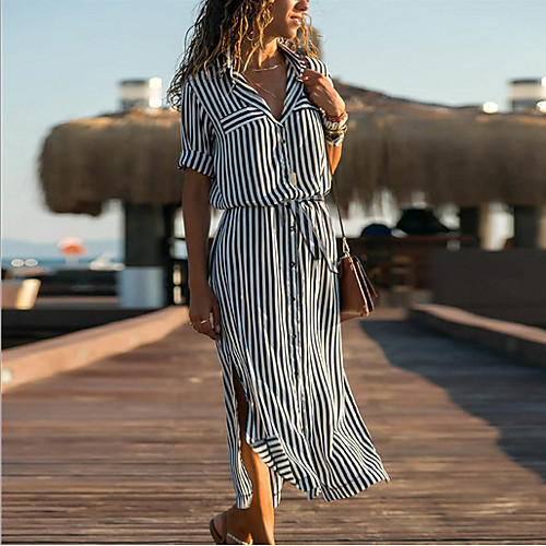 Women's Shift Dress Black Orange Short Sleeves Striped Shirt Collar S M L XL XXL
Women's Shift Dress Black Orange Short Sleeves Striped Shirt Collar S M L XL XXL