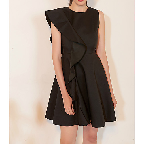 A-Line Little Black Dress Homecoming Cocktail Party Dress Jewel Neck Sleeveless Short / Mini Satin with Ruffles 2021
A-Line Little Black Dress Homecoming Cocktail Party Dress Jewel Neck Sleeveless Short / Mini Satin with Ruffles 2021
