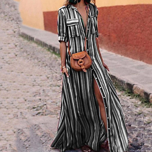 Women's A Line Dress Black Blue Purple Rainbow Half Sleeve Striped Shirt Collar S M L XL XXL 3XL
Women's A Line Dress Black Blue Purple Rainbow Half Sleeve Striped Shirt Collar S M L XL XXL 3XL