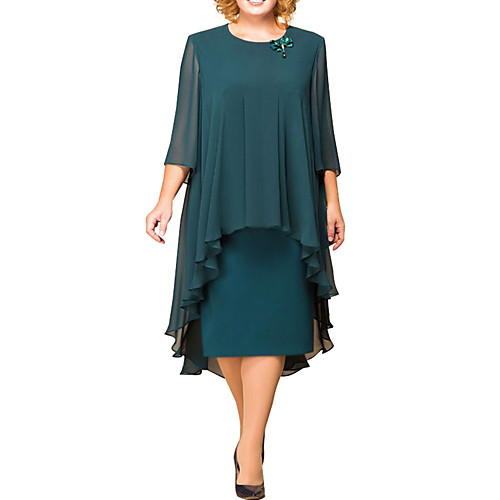 Sheath / Column Mother of the Bride Dress Plus Size Jewel Neck Knee Length Chiffon 3/4 Length Sleeve with Ruffles Ruching 2021
Sheath / Column Mother of the Bride Dress Plus Size Jewel Neck Knee Length Chiffon 3/4 Length Sleeve with Ruffles Ruching 2021