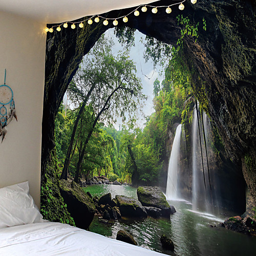 

Wall Tapestry Art Decor Blanket Curtain Picnic Tablecloth Hanging Home Bedroom Living Room Dorm Decoration Mooie Cave Landscape Tree Forest Waterfall River