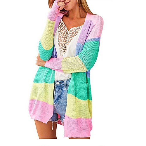 Women's Color Block Long Sleeve Cardigan Sweater Jumper, V Neck Rainbow S / M / L
Women's Color Block Long Sleeve Cardigan Sweater Jumper, V Neck Rainbow S / M / L