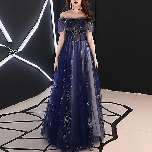 A-Line Sparkle Prom Formal Evening Dress Off Shoulder Short Sleeve Floor Length Tulle with Beading Pattern / Print 2021
A-Line Sparkle Prom Formal Evening Dress Off Shoulder Short Sleeve Floor Length Tulle with Beading Pattern / Print 2021