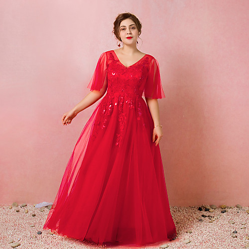 A-Line Plus Size Engagement Prom Dress V Neck Half Sleeve Floor Length Satin Tulle with Appliques 2021
A-Line Plus Size Engagement Prom Dress V Neck Half Sleeve Floor Length Satin Tulle with Appliques 2021