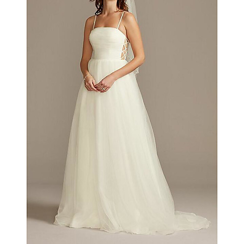 A-Line Wedding Dresses Spaghetti Strap Sweep / Brush Train Satin Tulle Sleeveless Country Plus Size with Pearls 2021
A-Line Wedding Dresses Spaghetti Strap Sweep / Brush Train Satin Tulle Sleeveless Country Plus Size with Pearls 2021