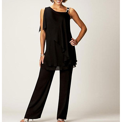 Pantsuit / Jumpsuit Mother of the Bride Dress Sexy Bateau Neck Floor Length Chiffon Sleeveless with Buttons 2021
Pantsuit / Jumpsuit Mother of the Bride Dress Sexy Bateau Neck Floor Length Chiffon Sleeveless with Buttons 2021