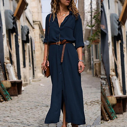 Women's Maxi Sheath Dress - 3/4 Length Sleeve Solid Color V Neck Black Blue Army Green S M L XL XXL XXXL
Women's Maxi Sheath Dress - 3/4 Length Sleeve Solid Color V Neck Black Blue Army Green S M L XL XXL XXXL