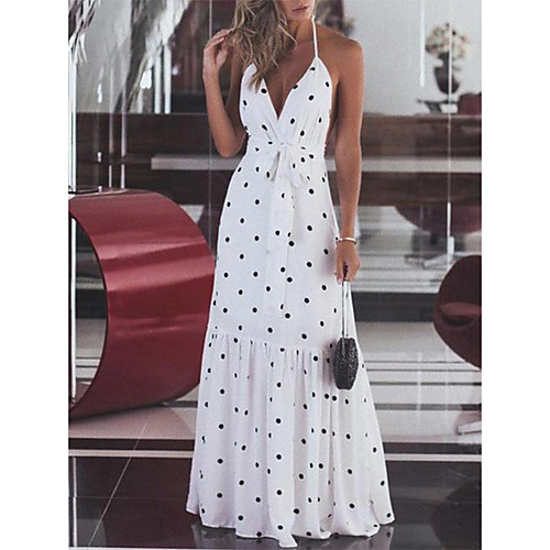 Women's Maxi Sheath Dress - Sleeveless Polka Dot Halter Neck White Black Red S M L XL XXL XXXL
Women's Maxi Sheath Dress - Sleeveless Polka Dot Halter Neck White Black Red S M L XL XXL XXXL