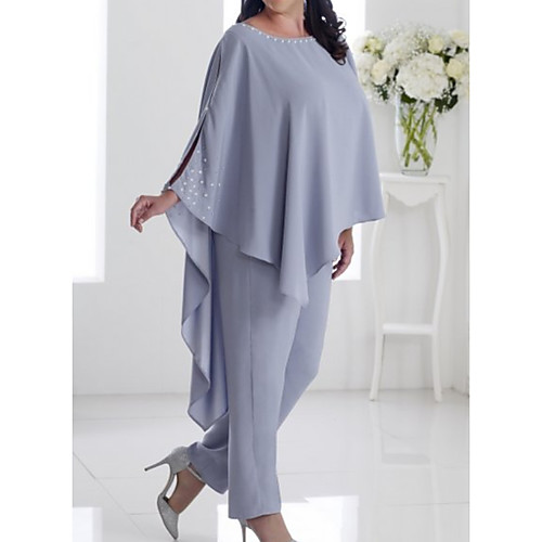 Pantsuit / Jumpsuit Mother of the Bride Dress Elegant Jewel Neck Floor Length Chiffon Long Sleeve with Beading 2021
Pantsuit / Jumpsuit Mother of the Bride Dress Elegant Jewel Neck Floor Length Chiffon Long Sleeve with Beading 2021