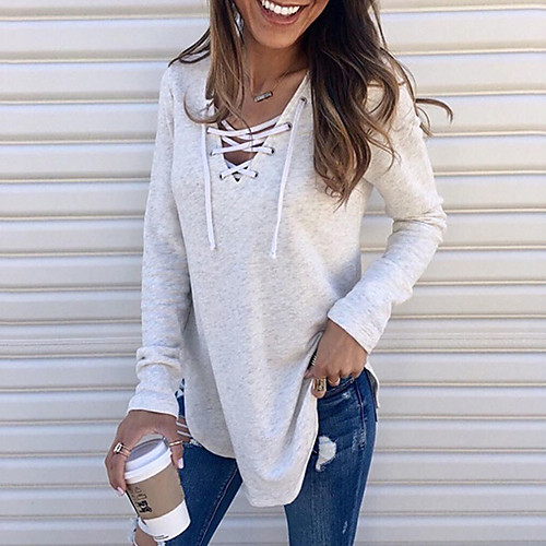 Women's Solid Colored Drawstring Loose T-shirt Daily V Neck Wine / White / Black / Blushing Pink / Light gray / Navy Blue / Gray
Women's Solid Colored Drawstring Loose T-shirt Daily V Neck Wine / White / Black / Blushing Pink / Light gray / Navy Blue / Gray