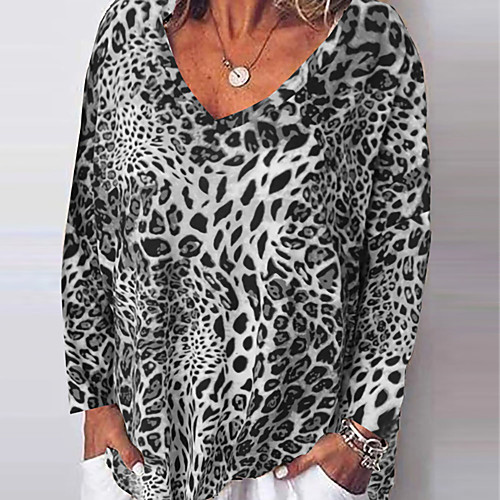 Women's T shirt Leopard Cheetah Print Long Sleeve Loose Fit Round Neck Tops Basic Top Brown Gray
Women's T shirt Leopard Cheetah Print Long Sleeve Loose Fit Round Neck Tops Basic Top Brown Gray