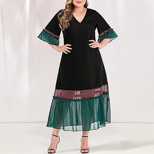 Women's Plus Size Maxi Blue & White Black & Red A Line Dress - Short Sleeves Color Block Solid Color Pleated Patchwork V Neck Casual Elegant Daily Flare Cuff Sleeve Loose Green L XL XXL XXXL XXXXL
Women's Plus Size Maxi Blue & White Black & Red A Line Dress - Short Sleeves Color Block Solid Color Pleated Patchwork V Neck Casual Elegant Daily Flare Cuff Sleeve Loose Green L XL XXL XXXL XXXXL
