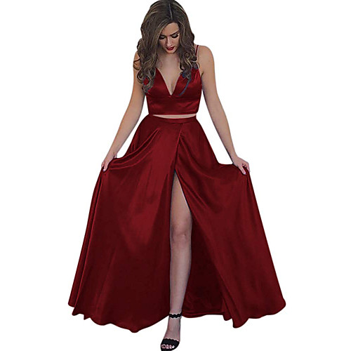 Two Piece Minimalist Party Wear Prom Dress V Neck Sleeveless Floor Length Satin with Split 2021
Two Piece Minimalist Party Wear Prom Dress V Neck Sleeveless Floor Length Satin with Split 2021