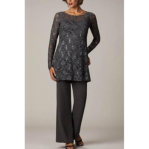 Pantsuit / Jumpsuit Mother of the Bride Dress Sparkle & Shine Jewel Neck Floor Length Chiffon Lace Long Sleeve with Lace Sequin 2020
Pantsuit / Jumpsuit Mother of the Bride Dress Sparkle & Shine Jewel Neck Floor Length Chiffon Lace Long Sleeve with Lace Sequin 2020