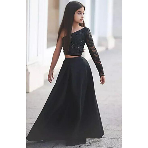 A-Line Floor Length Pageant Flower Girl Dresses - Satin Long Sleeve One Shoulder with Appliques / Solid
A-Line Floor Length Pageant Flower Girl Dresses - Satin Long Sleeve One Shoulder with Appliques / Solid