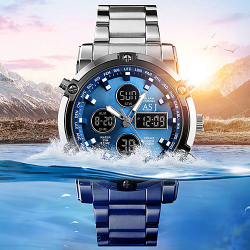 ASJ Men's Sport Watch Wrist Watch Digital Watch Japanese Quartz Stainless Steel White 30 m Water Resistant / Waterproof Chronograph LCD Analog - Digital Fashion Dress Watch - Blue White Black Two
ASJ Men's Sport Watch Wrist Watch Digital Watch Japanese Quartz Stainless Steel White 30 m Water Resistant / Waterproof Chronograph LCD Analog - Digital Fashion Dress Watch - Blue White Black Two