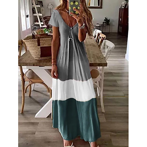 Women's Maxi Loose Dress - Short Sleeves Color Block V Neck Loose Blue Red Green Brown Gray S M L XL XXL XXXL
Women's Maxi Loose Dress - Short Sleeves Color Block V Neck Loose Blue Red Green Brown Gray S M L XL XXL XXXL
