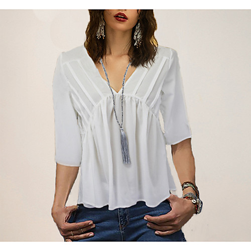 Women's Blouse Solid Colored 3/4 Length Sleeve Daily Tops White Blue Blushing Pink
Women's Blouse Solid Colored 3/4 Length Sleeve Daily Tops White Blue Blushing Pink