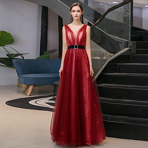 A-Line Sparkle Wedding Guest Prom Dress V Neck Sleeveless Floor Length Tulle with Sash / Ribbon Sequin 2021
A-Line Sparkle Wedding Guest Prom Dress V Neck Sleeveless Floor Length Tulle with Sash / Ribbon Sequin 2021
