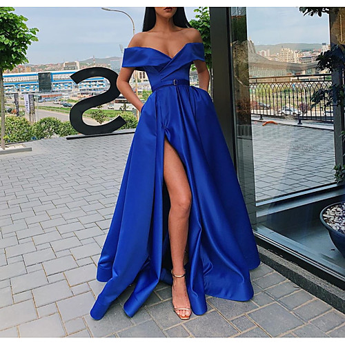 Ball Gown Minimalist Sexy Party Wear Prom Dress Off Shoulder Short Sleeve Sweep / Brush Train Satin with Sash / Ribbon Pleats Split 2021
Ball Gown Minimalist Sexy Party Wear Prom Dress Off Shoulder Short Sleeve Sweep / Brush Train Satin with Sash / Ribbon Pleats Split 2021