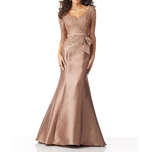 Mermaid / Trumpet Mother of the Bride Dress Elegant V Neck Sweep / Brush Train Lace Satin 3/4 Length Sleeve with Sash / Ribbon Bow(s) 2021
Mermaid / Trumpet Mother of the Bride Dress Elegant V Neck Sweep / Brush Train Lace Satin 3/4 Length Sleeve with Sash / Ribbon Bow(s) 2021