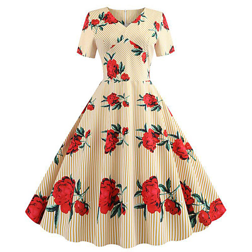 Women's Swing Dress - Short Sleeves Striped Print Patchwork Print V Neck Active Cute Party Daily Belt Not Included Yellow S M L XL XXL / Cotton
Women's Swing Dress - Short Sleeves Striped Print Patchwork Print V Neck Active Cute Party Daily Belt Not Included Yellow S M L XL XXL / Cotton