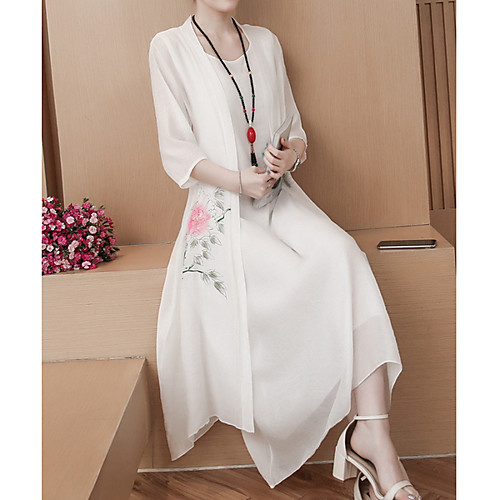Women's Tunic Midi Dress - 3/4 Length Sleeve Print White Yellow Blushing Pink Gray M L XL XXL
Women's Tunic Midi Dress - 3/4 Length Sleeve Print White Yellow Blushing Pink Gray M L XL XXL