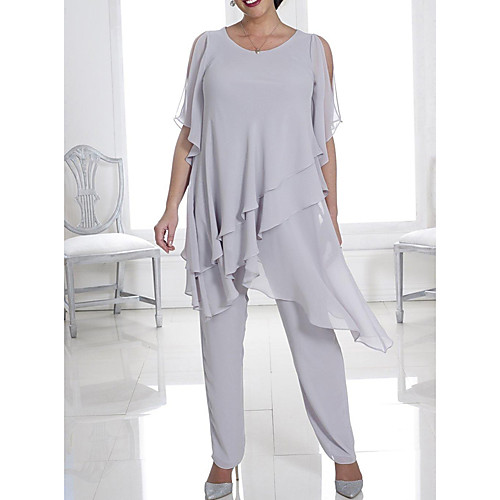 Pantsuit / Jumpsuit Mother of the Bride Dress Elegant Jewel Neck Floor Length Chiffon Half Sleeve with Cascading Ruffles 2021
Pantsuit / Jumpsuit Mother of the Bride Dress Elegant Jewel Neck Floor Length Chiffon Half Sleeve with Cascading Ruffles 2021