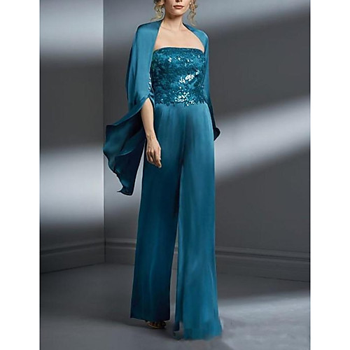 

Pantsuit / Jumpsuit Mother of the Bride Dress Sparkle & Shine Sweetheart Neckline Floor Length Polyester Sleeveless with Sequin 2021