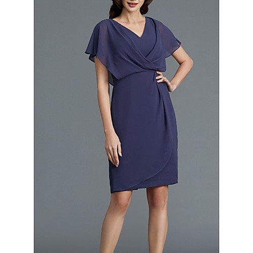 Sheath / Column Mother of the Bride Dress Elegant V Neck Knee Length Chiffon Short Sleeve with Ruching 2021
Sheath / Column Mother of the Bride Dress Elegant V Neck Knee Length Chiffon Short Sleeve with Ruching 2021