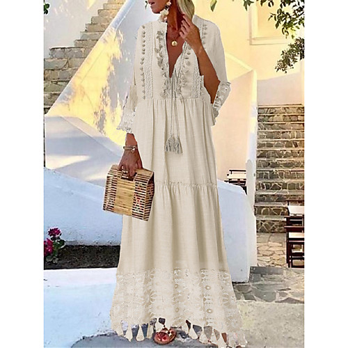 Women's Maxi Dress - 3/4 Length Sleeve Tassel Lace Spring & Summer Deep V Casual Boho Holiday Vacation Beach Loose Yellow Blushing Pink Beige Light Blue S M L XL XXL XXXL XXXXL
Women's Maxi Dress - 3/4 Length Sleeve Tassel Lace Spring & Summer Deep V Casual Boho Holiday Vacation Beach Loose Yellow Blushing Pink Beige Light Blue S M L XL XXL XXXL XXXXL