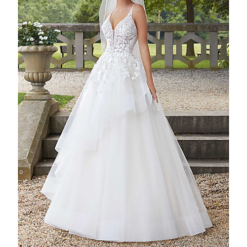 A-Line Wedding Dresses Spaghetti Strap Court Train Polyester Sleeveless Country Plus Size with Ruffles Lace Insert Appliques 2021
A-Line Wedding Dresses Spaghetti Strap Court Train Polyester Sleeveless Country Plus Size with Ruffles Lace Insert Appliques 2021