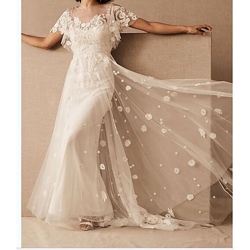 A-Line Wedding Dresses Scoop Neck Floor Length Tulle Short Sleeve Country Plus Size with Embroidery 2021
A-Line Wedding Dresses Scoop Neck Floor Length Tulle Short Sleeve Country Plus Size with Embroidery 2021