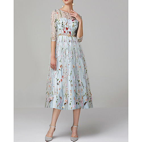 A-Line Floral Blue Engagement Prom Dress Jewel Neck Half Sleeve Tea Length Lace Tulle with Embroidery Appliques 2020
A-Line Floral Blue Engagement Prom Dress Jewel Neck Half Sleeve Tea Length Lace Tulle with Embroidery Appliques 2020