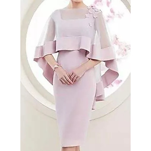 Sheath / Column Mother of the Bride Dress Elegant Square Neck Knee Length Satin Tulle 3/4 Length Sleeve with Appliques 2021
Sheath / Column Mother of the Bride Dress Elegant Square Neck Knee Length Satin Tulle 3/4 Length Sleeve with Appliques 2021