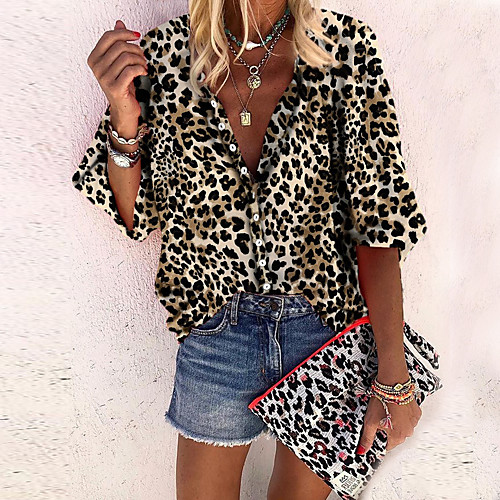 Women's Blouse Shirt Leopard Cheetah Print Long Sleeve V Neck Tops Basic Top Khaki
Women's Blouse Shirt Leopard Cheetah Print Long Sleeve V Neck Tops Basic Top Khaki