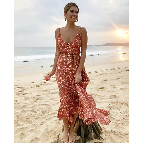 Women's Maxi A Line Dress - Sleeveless Polka Dot Ruffle Summer Strap Boho Bohemian Tea Party Beach 2020 Red S M L XL
Women's Maxi A Line Dress - Sleeveless Polka Dot Ruffle Summer Strap Boho Bohemian Tea Party Beach 2020 Red S M L XL