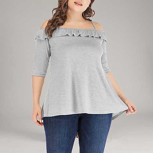 Women's Plus Size Solid Colored Ruffle Criss Cross Loose Blouse Basic Daily Off Shoulder Strap Light gray
Women's Plus Size Solid Colored Ruffle Criss Cross Loose Blouse Basic Daily Off Shoulder Strap Light gray