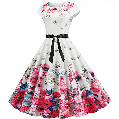 Women's White Sheath Dress - Short Sleeves Print Print Vintage Style Daily Flare Cuff Sleeve Slim Blushing Pink S M L XL XXL
Women's White Sheath Dress - Short Sleeves Print Print Vintage Style Daily Flare Cuff Sleeve Slim Blushing Pink S M L XL XXL