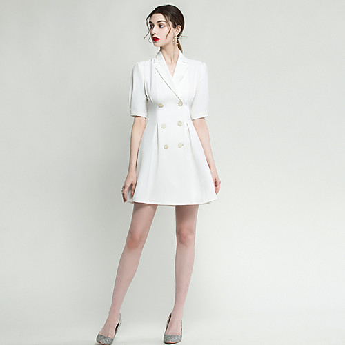 A-Line Minimalist White Homecoming Cocktail Party Dress V Neck Half Sleeve Short / Mini Spandex with Buttons 2021
A-Line Minimalist White Homecoming Cocktail Party Dress V Neck Half Sleeve Short / Mini Spandex with Buttons 2021