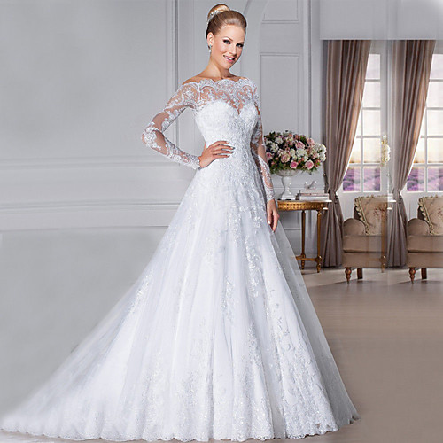 A-Line Wedding Dresses Off Shoulder Court Train Organza Long Sleeve Sexy See-Through with Appliques 2021
A-Line Wedding Dresses Off Shoulder Court Train Organza Long Sleeve Sexy See-Through with Appliques 2021