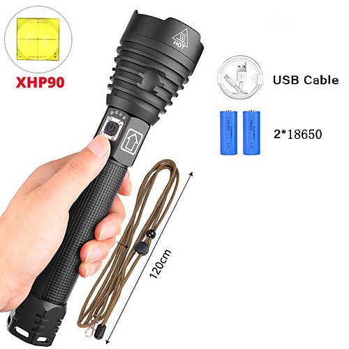

xhp90 LED Flashlights / Torch Waterproof 6000 lm LED LED 1 Emitters 3 Mode with Batteries and USB Cable Waterproof Professional Durable Creepy Camping / Hiking / Caving Everyday Use Cycling / Bike