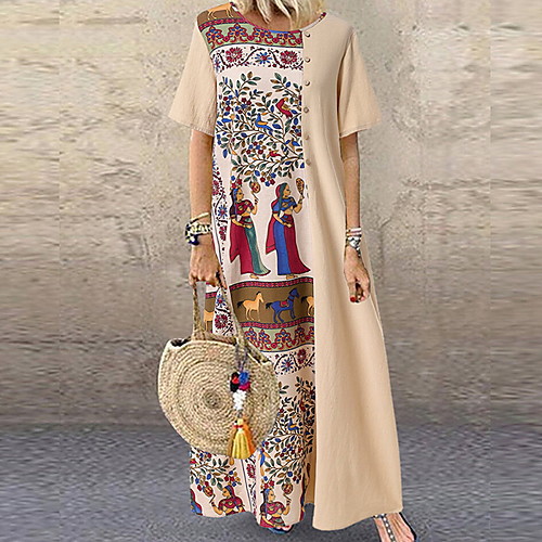 Women's A Line Dress Maxi long Dress Black Khaki Short Sleeve Color Block Round Neck L XL XXL 3XL 4XL
Women's A Line Dress Maxi long Dress Black Khaki Short Sleeve Color Block Round Neck L XL XXL 3XL 4XL