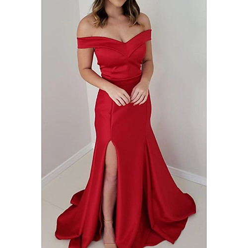 Mermaid / Trumpet Minimalist Engagement Prom Dress Off Shoulder Short Sleeve Sweep / Brush Train Satin with Split 2021
Mermaid / Trumpet Minimalist Engagement Prom Dress Off Shoulder Short Sleeve Sweep / Brush Train Satin with Split 2021