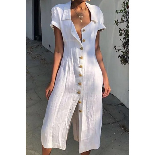 Women's Shirt Dress - Short Sleeves Solid Color V Neck White Blue Red Yellow S M L XL XXL
Women's Shirt Dress - Short Sleeves Solid Color V Neck White Blue Red Yellow S M L XL XXL
