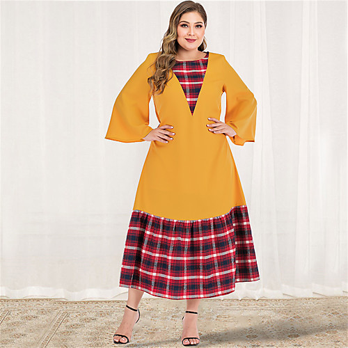 Women's A Line Dress Maxi long Dress Yellow Long Sleeve Plaid Solid Color Color Block Patchwork Spring & Summer Fall & Winter Round Neck Elegant Casual Flare Cuff Sleeve L XL XXL 3XL 4XL / Plus Size
Women's A Line Dress Maxi long Dress Yellow Long Sleeve Plaid Solid Color Color Block Patchwork Spring & Summer Fall & Winter Round Neck Elegant Casual Flare Cuff Sleeve L XL XXL 3XL 4XL / Plus Size