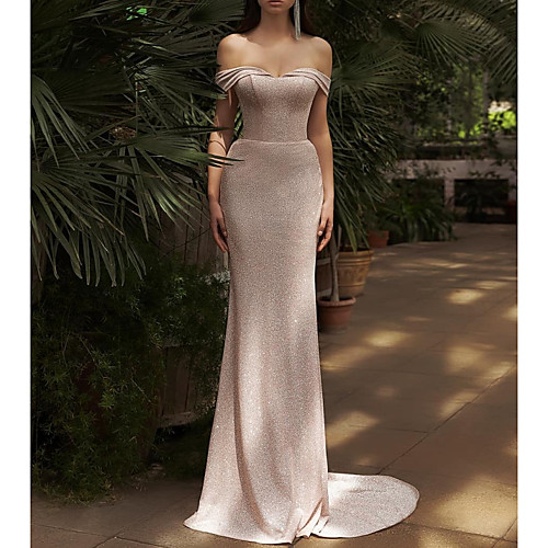 Sheath / Column Glittering Minimalist Engagement Formal Evening Dress Off Shoulder Short Sleeve Court Train Polyester with Sleek 2021
Sheath / Column Glittering Minimalist Engagement Formal Evening Dress Off Shoulder Short Sleeve Court Train Polyester with Sleek 2021