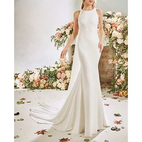 Mermaid / Trumpet Wedding Dresses Jewel Neck Court Train Stretch Satin Sleeveless Vintage Sexy Wedding Dress in Color See-Through Backless with Embroidery Appliques 2020
Mermaid / Trumpet Wedding Dresses Jewel Neck Court Train Stretch Satin Sleeveless Vintage Sexy Wedding Dress in Color See-Through Backless with Embroidery Appliques 2020