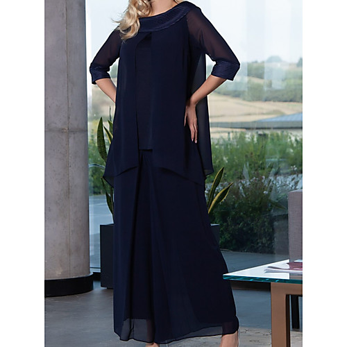 Sheath / Column Mother of the Bride Dress Elegant Jewel Neck Floor Length Chiffon 3/4 Length Sleeve with Pleats Split Front 2020
Sheath / Column Mother of the Bride Dress Elegant Jewel Neck Floor Length Chiffon 3/4 Length Sleeve with Pleats Split Front 2020